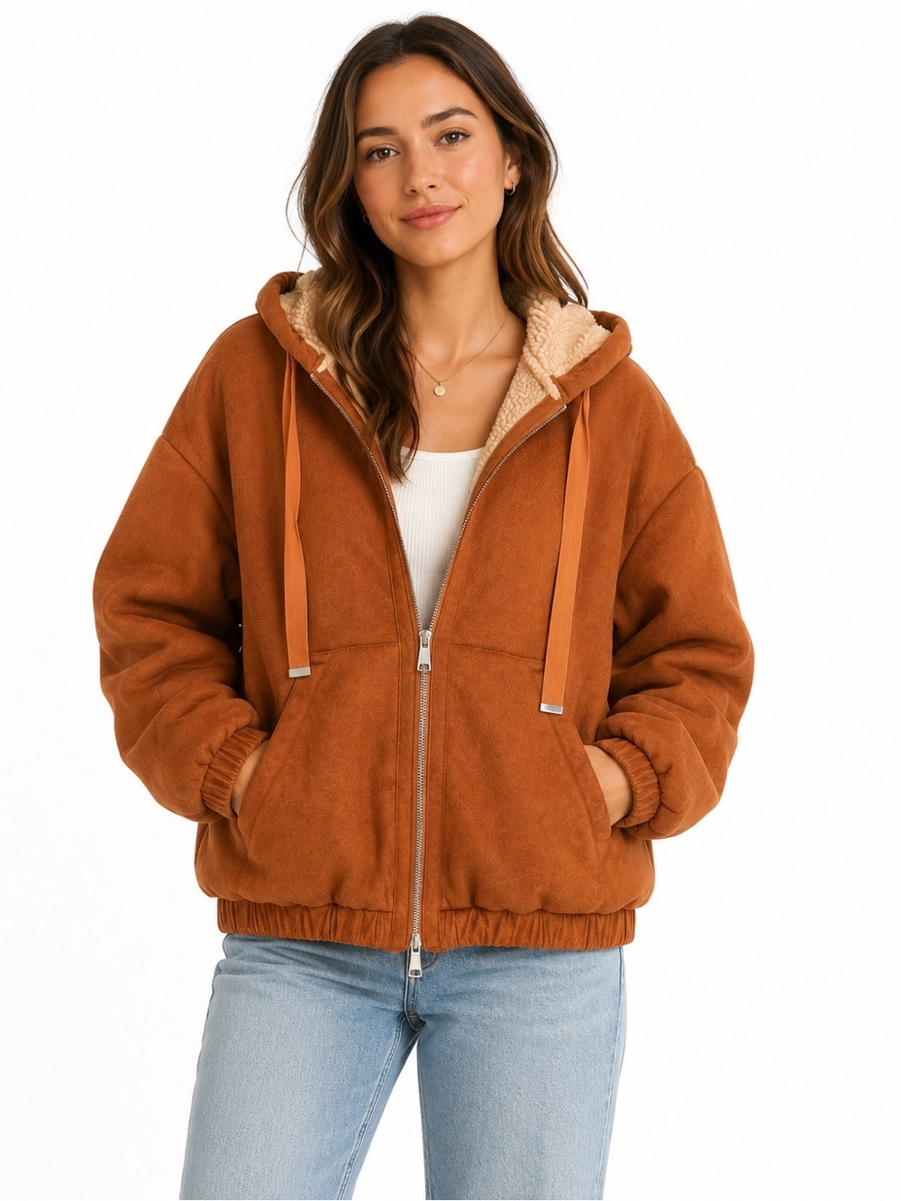 Urban Outfitters Women’s S Brown Faux Suede Sherpa Lined Hooded Jacket